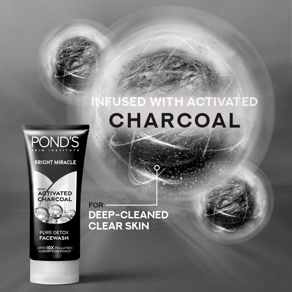 PONDs Bright Miracle Detox Facewash With 10X Power of Charcoal - 100g
