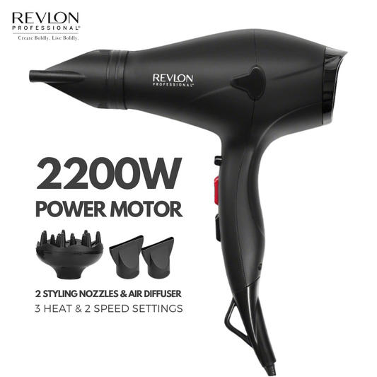Revlon Professional™ Hair Dryer 2200W with 2 Styling Nozzles & Air Diffuser