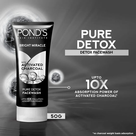 PONDs Bright Miracle Detox Facewash With 10X Power of Charcoal - 50g