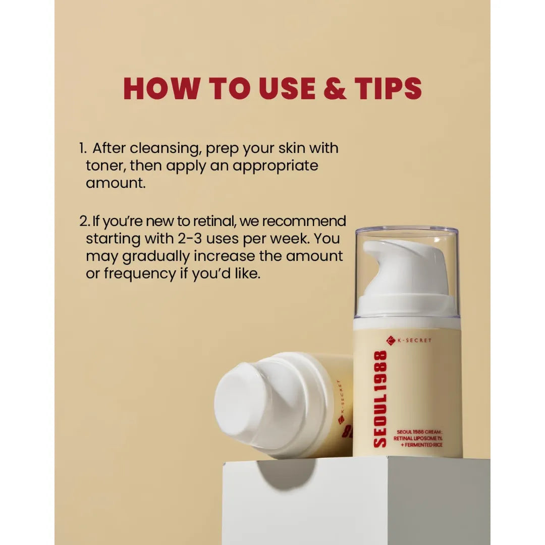K-Secret SEOUL 1988 Cream Retinal Liposome 1% + Fermented Rice - How to use