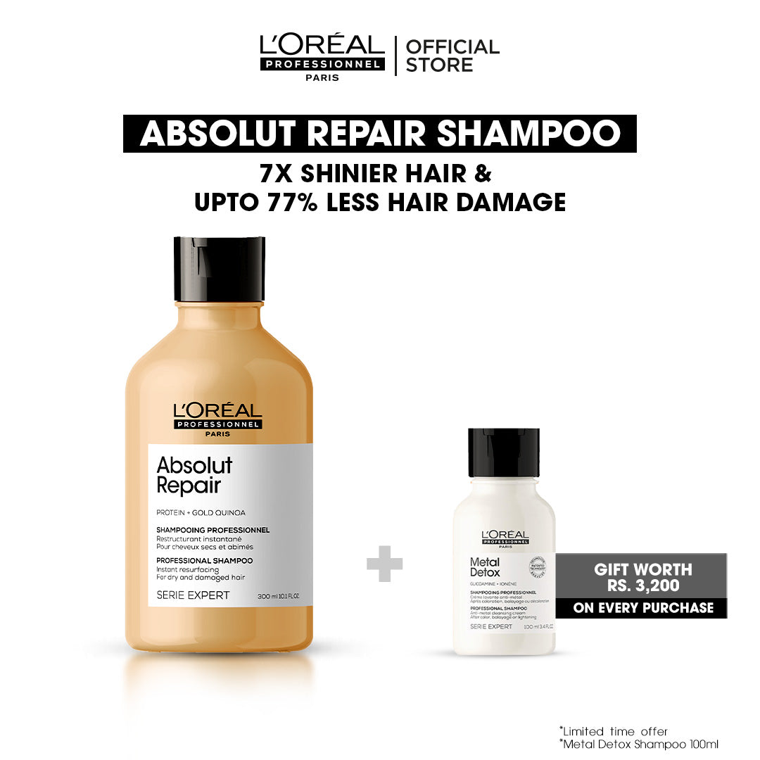 Loreal Professionnel Serie Expert Absolut Repair Shampoo - 300ml - For Dry And Damaged Hair+ 100ml free metal detox shampoo
