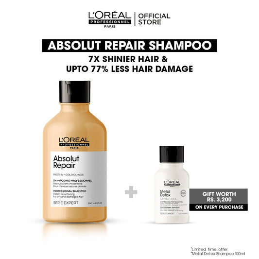 Loreal Professionnel Serie Expert Absolut Repair Shampoo - 300ml - For Dry And Damaged Hair+ 100ml free metal detox shampoo